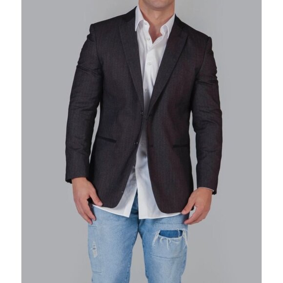 Business Class By Babani Mens Grey Herringbone Blazer Wool Blend 42R - Picture 3 of 9